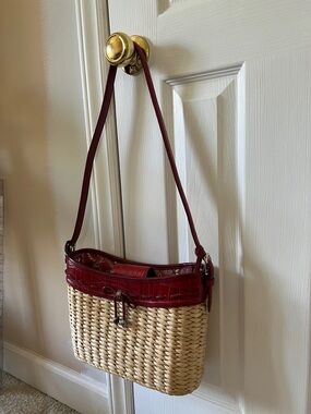 Brighton Woven Shoulder Bag with red Trim